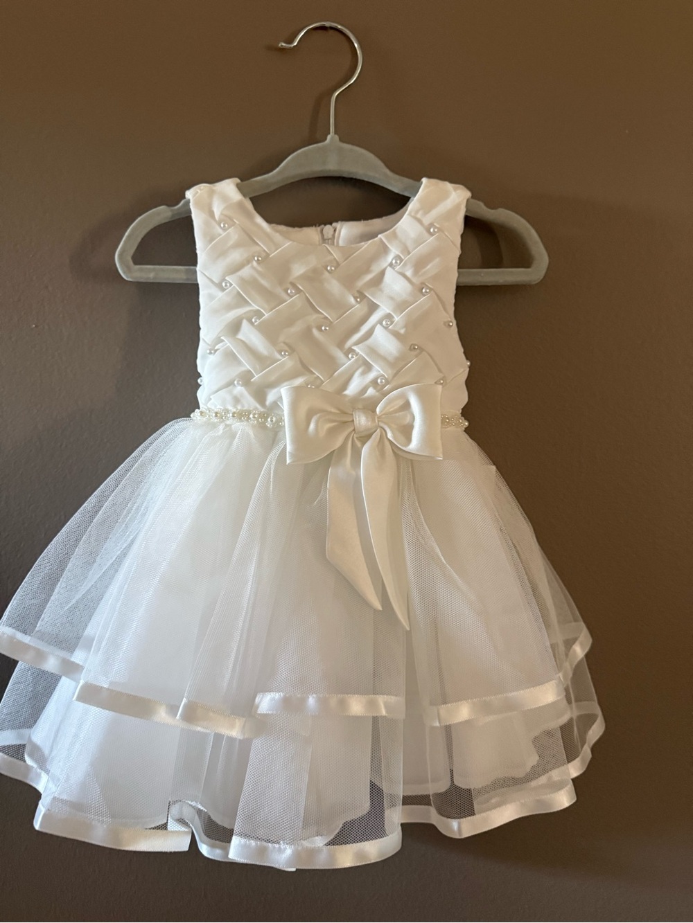 Rare Editions White Satin & Tulle Bow Party Dress